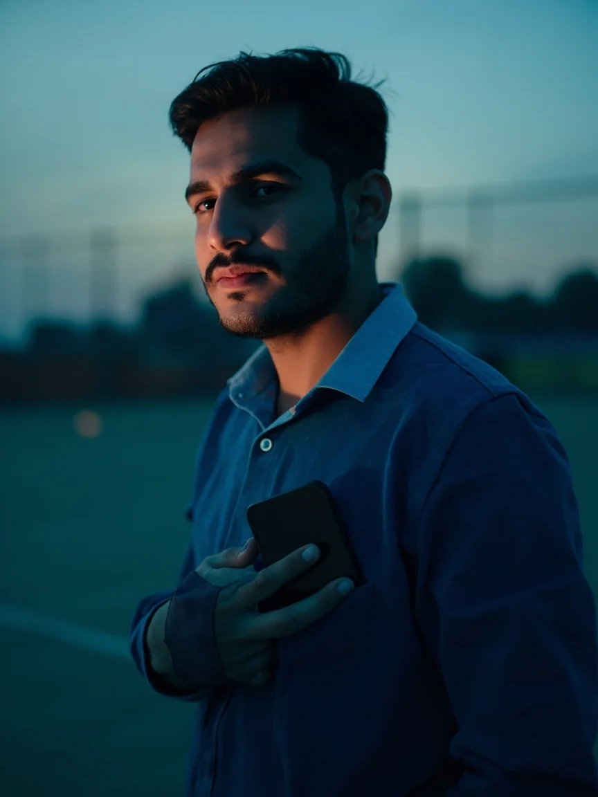 Adult putting a smartphone away before joining friends at a local sports ground