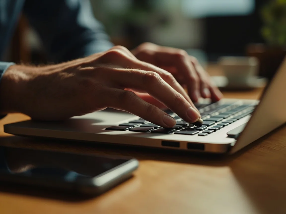 Password manager interface on a laptop with a phone nearby