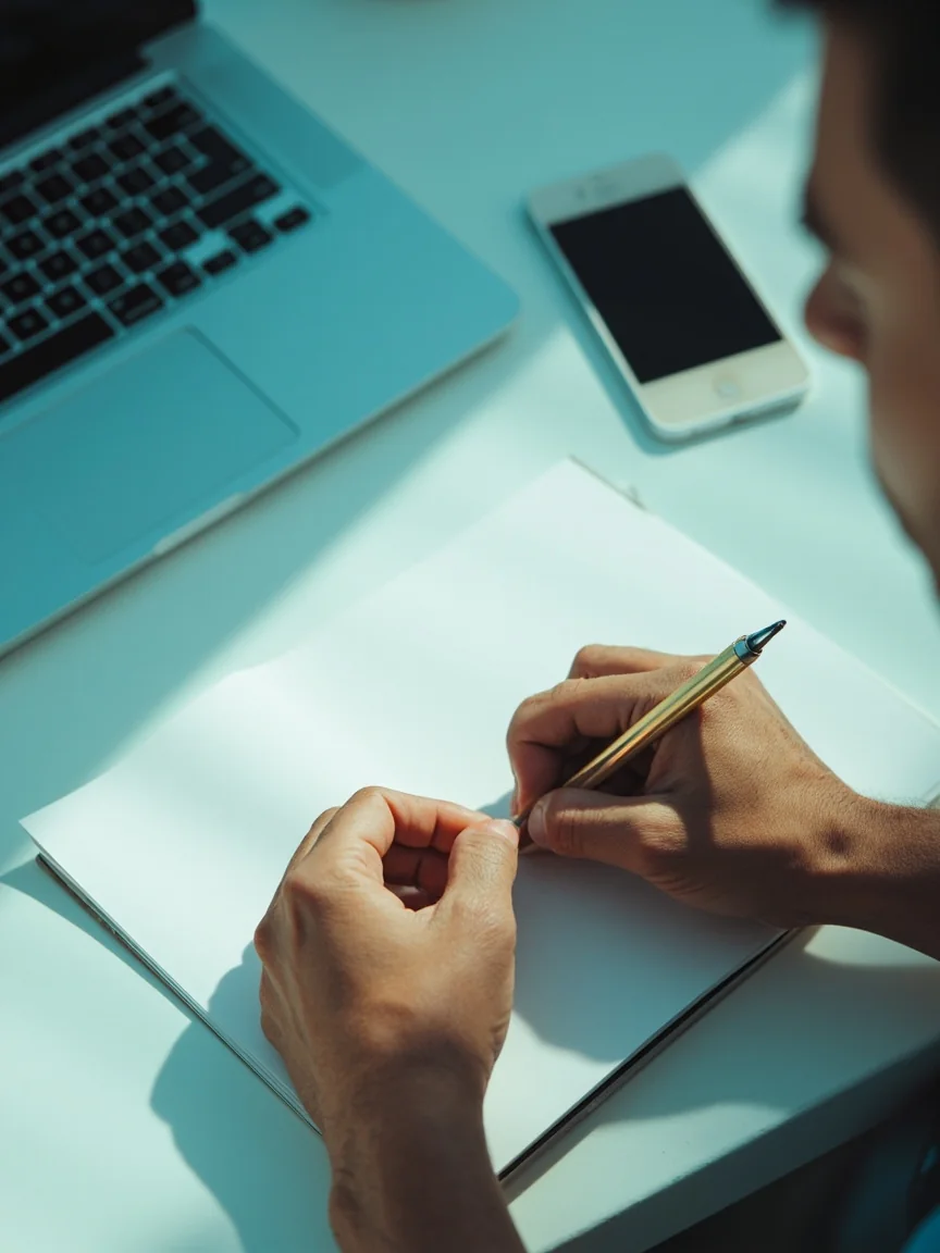 Adult setting up account recovery with a phone beside a closed notebook and security key