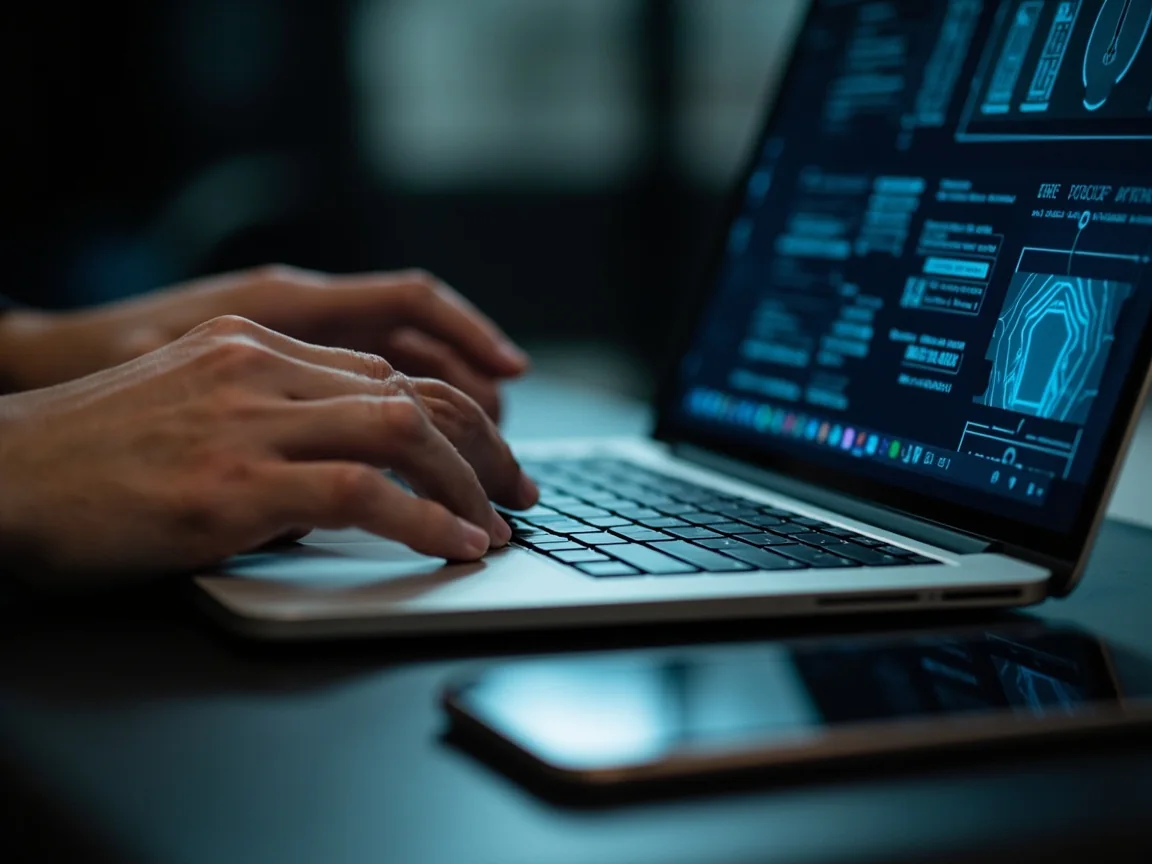 Hands inspecting the browser certificate panel on a laptop beside a phone
