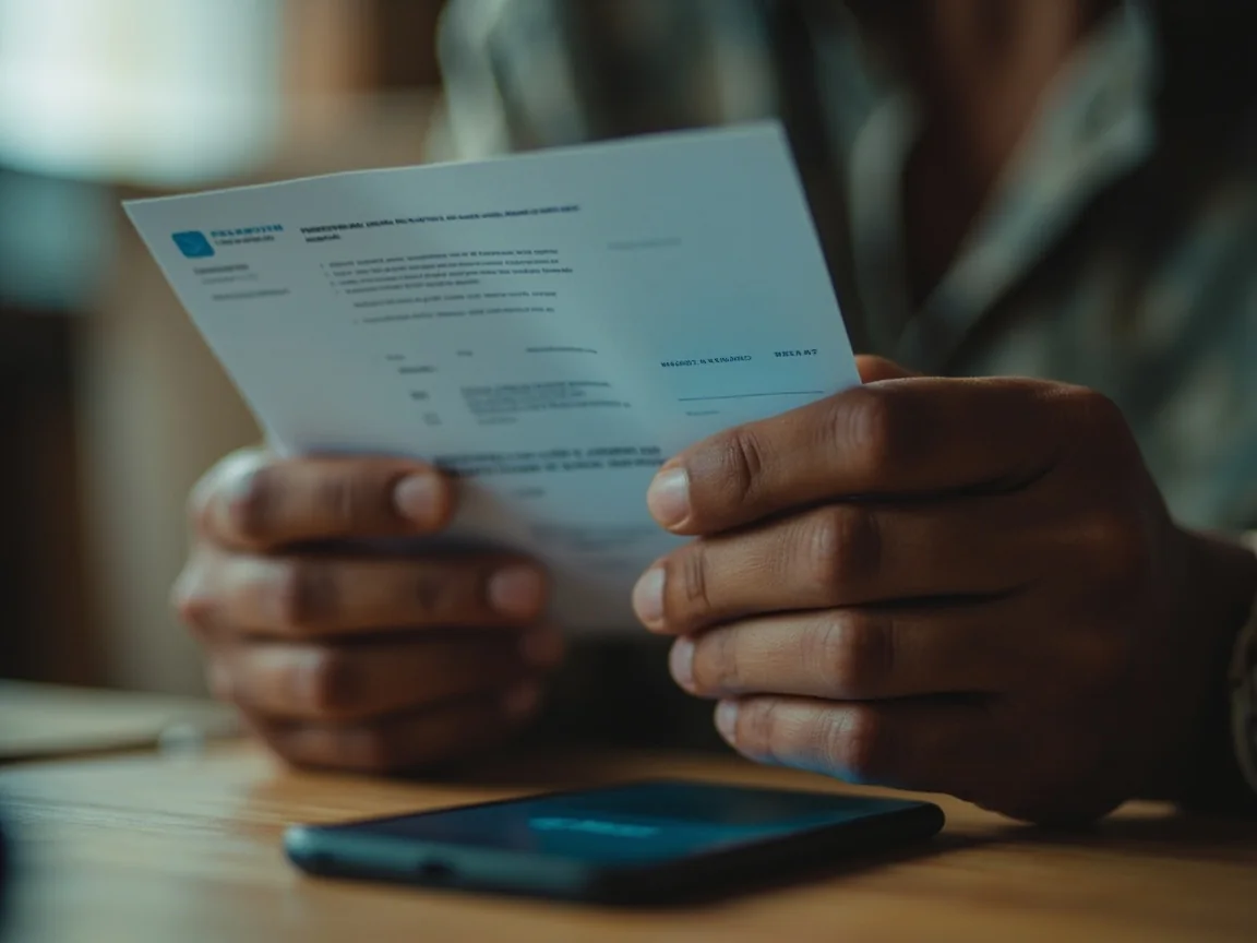 Adult preparing a generic identity document and smartphone for an account closure request